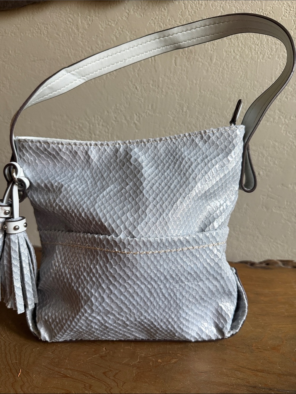 Sondra Roberts Light Blue Textured Shoulder Bag with Tassel